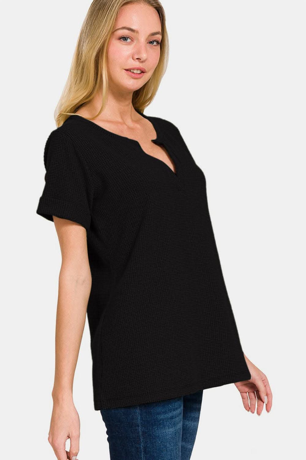 Chic notched short sleeve tee - Love Salve